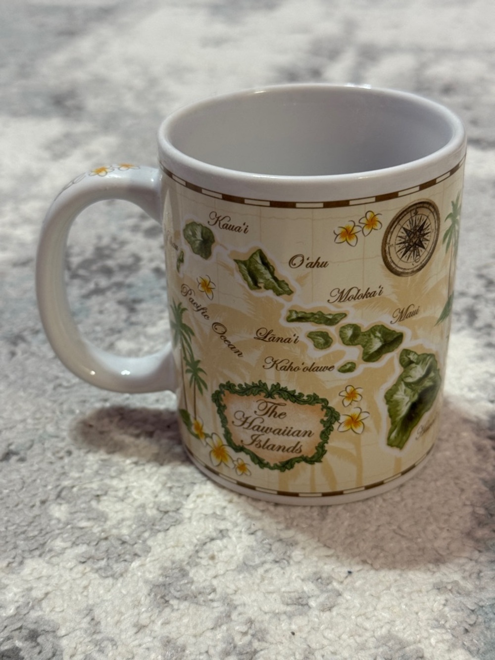 Hawaiian Islands Ceramic Mug - White with Green Map Art